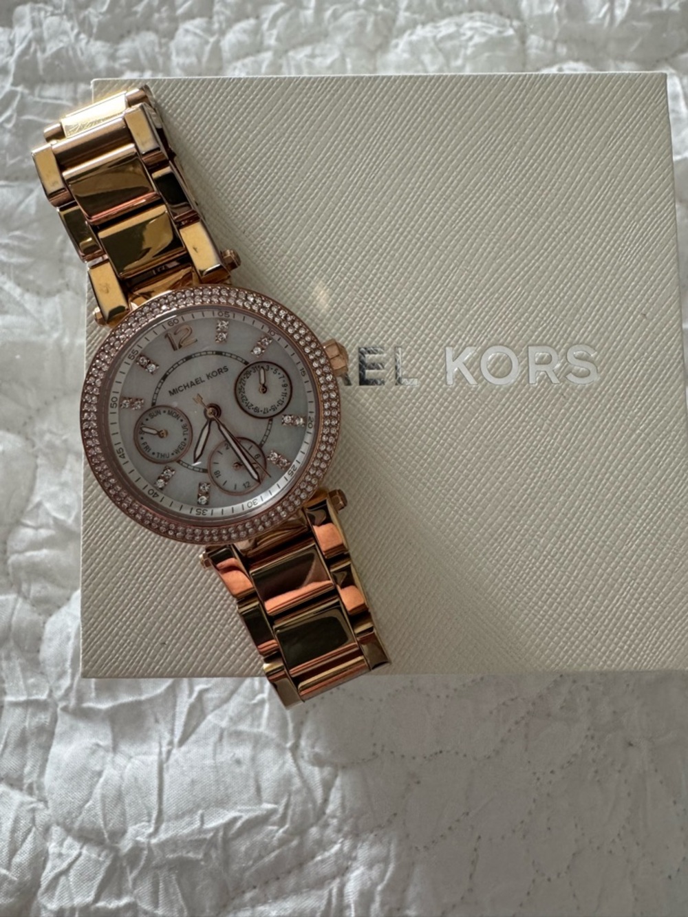 Michael Kors Rose Gold and White Crystal Accent Chronograph Watch